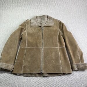 Vtg‎ Suede Leather Jacket Guess Womens M Whipstitch Patchwork Faux Fur Lined Y2K